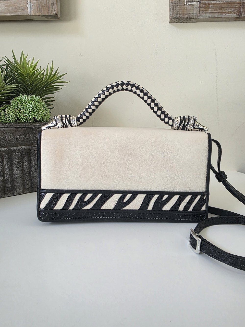Brighton Africa Stories Kenia Zebra Leather Flap Crossbody Bag
